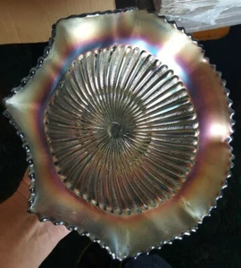 LARGE VINTAGE NORTHWOOD CARNIVAL GLASS RUFFLED BOWL PURPLE/ LAVENDER 9.5" DIA - Picture 1 of 5