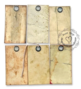 Hang Tags PRIMITIVE GRUNGY STYLE OLD PAPER MIXED TAGS #T 38 Gift Tags - Picture 1 of 1