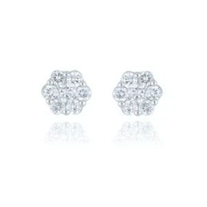 9ct White Gold 0.20ct Diamond Flower Cluster Stud Earrings - Picture 1 of 1