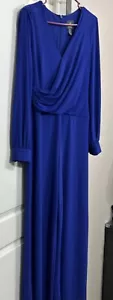 Adrianna Papell Draped Surplice Matte Jersey Jumpsuit Blue Size 10 Wide Leg - Picture 1 of 5