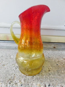 GORGEOUS MID CENTURY MODERN AMBERINA CRACKLE GLASS GRAPE HARVEST PITCHER - Picture 1 of 7