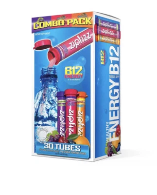 Paquete combinado de mezcla de bebidas Zipfizz 30 tubos B12 Energy, uva, ponche, naranja Foto 1 de 4