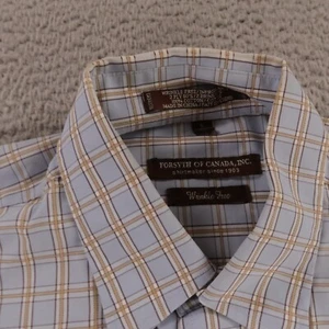 Forsyth of Canada Shirt Mens L Blue Brown Check 100% Cotton Button Up* - Picture 1 of 14