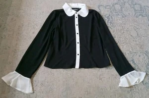Collectif Goth Blouse Size M, UK(12), EU(38), US(8) Extra Long Ruffled Sleeves - Picture 1 of 2