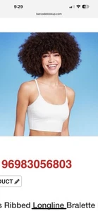 Women's Ribbed Longline Bralette Bikini Top - Wild Fable White XXS - Picture 1 of 1