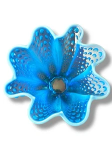 Fenton Hobnail opalisierend blau asymmetrisch Rüschen Kunstglas Vase 7,5" hoch - Bild 1 von 8