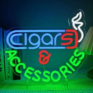 Neon Light Up Sign Cigars Cigar Smoke Shop Store Business Sports Bar Lounge - Picture 1 of 4