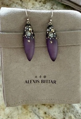 100% Authentic Alexis Bittar Rare Purple Lucite & Crystal Earrings - Image 1 of 4