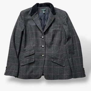 Ralph Lauren Wool Blend Blazer Size UK 14 Plaid Grey Preppy Designer Jacket - Picture 1 of 8