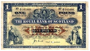 1951 Scotland Royal Bank 1 Pounds Banknote P322c circulated July - Picture 1 of 2