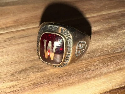 University of Washington Huskies 1983 ¿oro 6K? Anillo de hombre con piedra roja - ¡BONITO! Foto 1 de 4