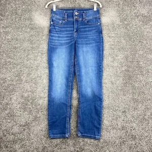 No Boundaries Ankle Straight Jeans Juniors Size 5 Blue Faded Mid Rise 2-Button - Picture 1 of 11