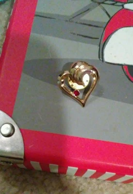 Gold HEART with Red RUBY Stone PIN - Image 1 of 4