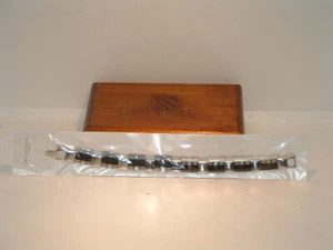 New Men’s Silver & Black Link Stainless Steel Bracelet - Picture 1 of 6
