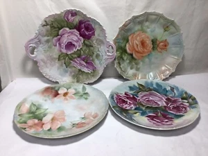 FF60 Set Of 4 Vintage Large Linda Signed And Painted Artistic Porcelain Plates - Picture 1 of 15