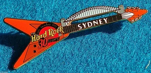 SYDNEY HARBOUR BRIDGE RED FLYING V GUITAR 30th ANNIVERSARY Hard Rock Cafe PIN - Picture 1 of 1
