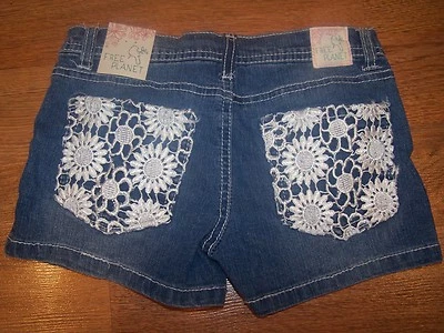 NWT Girls Free Planet Denim Blue Jean Shorts Lacey Size 10 - Image 1 of 2