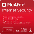 McAfee Internet Security Antivirus 2024 - 1 urządzenie 1 rok klucz 5 minut na e-mail