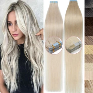 Real Remy Tape in Human Hair Extensions Strraiht Skin Weft 200G Thick Ombre Long - Picture 1 of 29