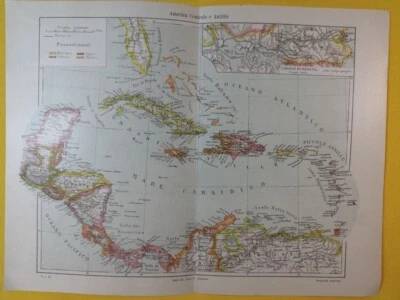 Central America Antilles Geographical Map Vintage ORIG 13 x 10 C22-5 - Image 1 of 3
