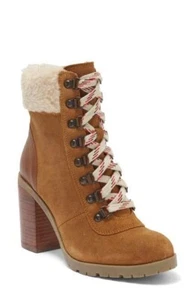 Crevo Joan Combat Boots Suede Faux Fur Heel Booties Tan Size 9 NEW - Picture 1 of 8