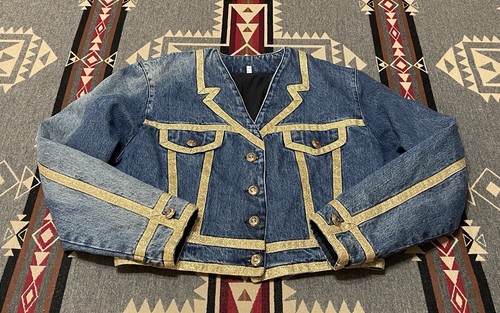 Moschino giacca jeans denim cappotto western taglia 12 blu oro T8