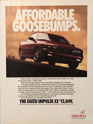 Anuncio impreso 1991 Isuzu Impulse XS rojo cupé deportivo $12,049 - piel de gallina asequible Foto 1 de 4