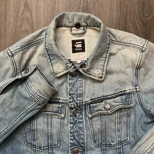 G-STAR Raw Slim Tailor JKT Mens L Blue Denim Trucker Jacket Distressed Blue - Picture 1 of 9
