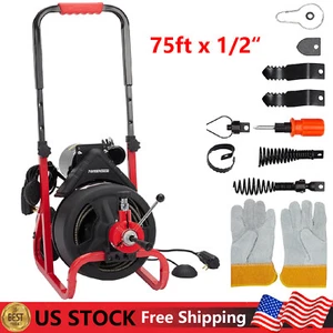Drain Auger Machine 75FT x1/2" Electric Drain Cleaner Auto Feed with 6 Cutters - Picture 1 of 14