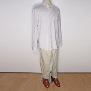 Hugo Boss Camicia Button Down Bianca Cotone Marrone A Righe Size XL - Foto 1 di 7