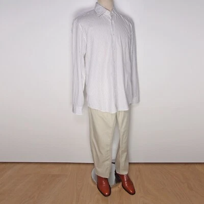 Hugo Boss Camicia Button Down Bianca Cotone Marrone A Righe Size XL - Immagine 1 di 4