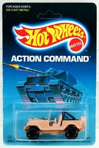 Hot Wheels Roll Patrol Jeep CJ Action Command Series - 9375 NRFP 1986 Tan 1:64 - Picture 1 of 5