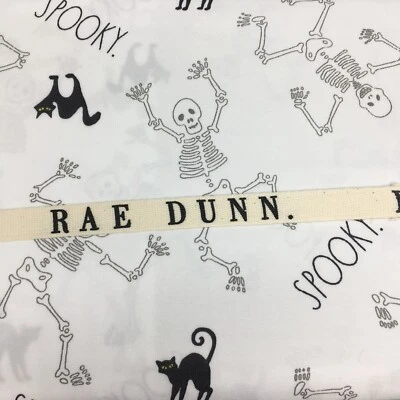 4pc Rae Dunn Halloween QUEEN Sheet Set Skeleton Scaredy Black Cat Spooky LL NEW - Image 1 of 4