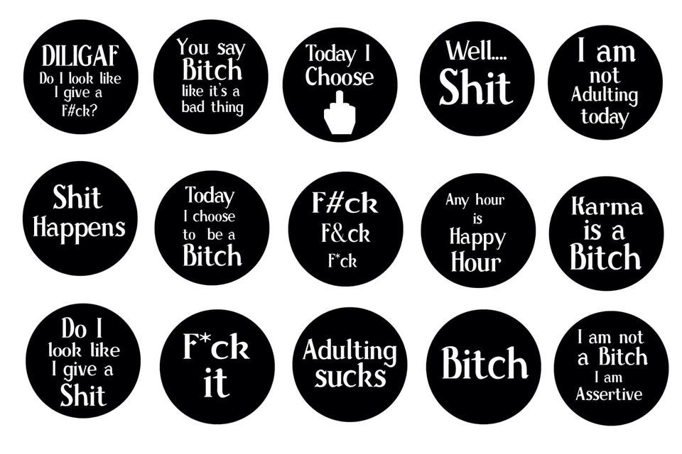 Imagens de tampa de garrafa, imagens de colar, imagens de círculo de 1 em, pré-cortadas, engraçado adulto Sayin - Imagem 1 de 1