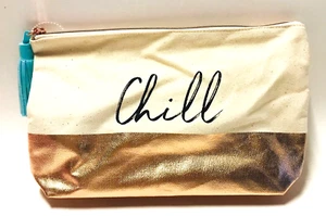 Bath & Body Works "Chill" Canvas Cosmetic Makeup Travel Bag Rose Gold Foil New - Picture 1 of 4