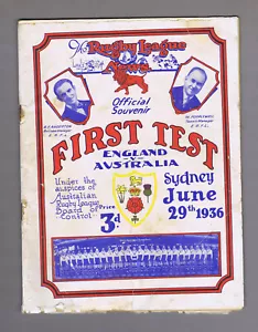 #E. 1936 RUGBY LEAGUE PROGRAM - ENGLAND V AUSTRALIA 29th June, 1st Test, WEAR - Picture 1 of 3