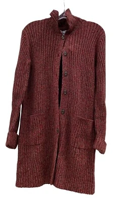 Nine & Company Grande L Rojo Multi Largo Medio Plumero Cárdigan Suéter Cuello Foto 1 de 4