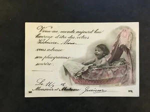 Carte Postale Ancienne Animée de 1908 - FAIRE PART DE NAISSANCE - Picture 1 of 2