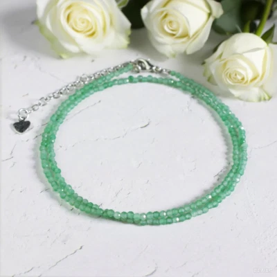 Natural Green Aventurine Choker 2mm Crystal Gemstone Bead Dainty Choker Necklace - Image 1 of 4
