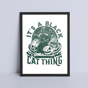 Black Cat Art Print, Game Room Wall Poster, A4 Desk Picture, Room Decor Gift - Picture 1 of 2
