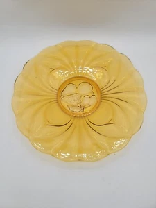 Rare Yellow Glass Platter Cake Plate with Molded Fruit Spray 11.75" Beautiful - Picture 1 of 6