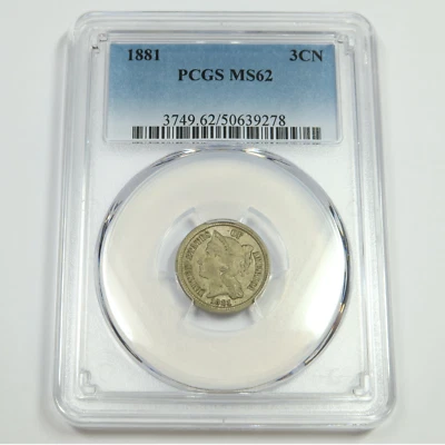 1881 PCGS MS62 - Three Cent Nickel 3c US Coin #52636A - Image 1 of 4