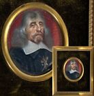RARE Portrait Antique XVIIème Miniature Huile Peinture sur Plaque Métal, Croix
