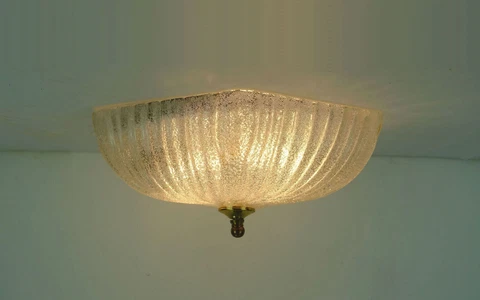 vintage mid century honsel hexagonal CEILING LIGHT flush mount ice glass Cover