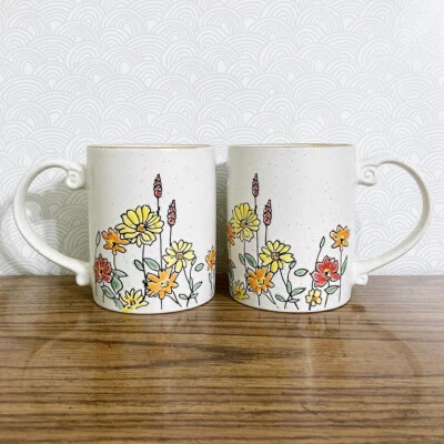 Colorful Flower Valley Coffee Mug Set 2 Speckled 15 oz Garden Wildflower Floral - Image 1 of 4