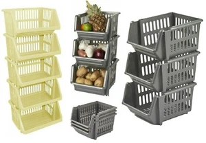 Stacking Basket Vegetable Fruit Stacker 1-5 Tier Rack Kitchen Storage Plastic - Picture 1 of 7