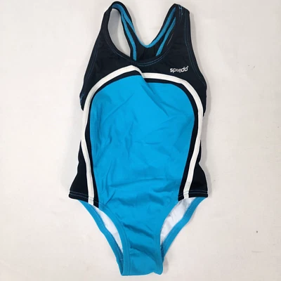 Speedo Girl's Bathing Swimming Swim Suit One Piece Blue Black White Size 4 - Image 1 of 4
