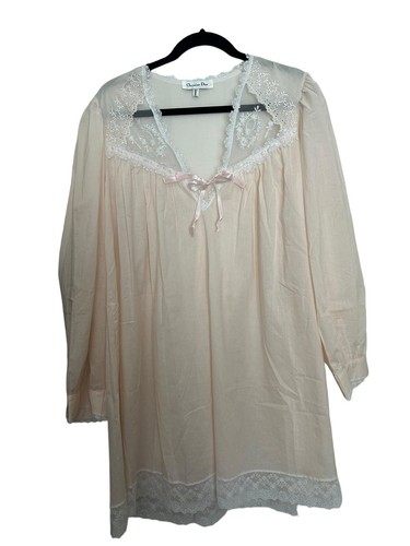 Camicia da notte vintage Christian Dior Nieman Marcus rosa midi maniche lunghe taglia media