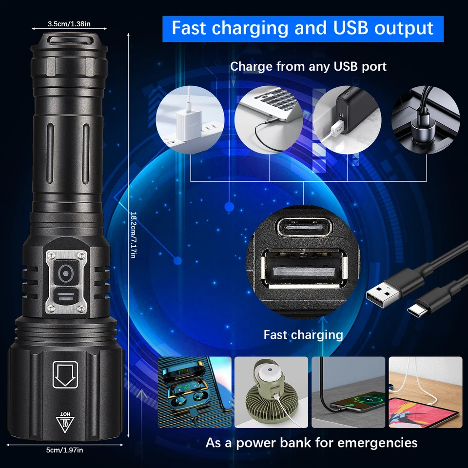 Taschenlampe Akku sehr hell 100000 Lumen Taktische Taschenlampe | wie Shadowhawk