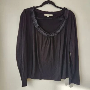 Boden T-shirt maglietta manica lunga cotone modal nero collo scoop plissettato donna 18 - Foto 1 di 4